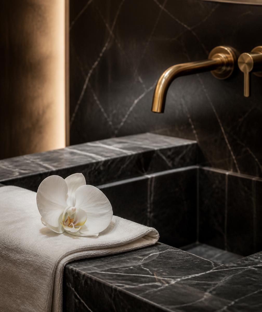 Dark marble wellness basin